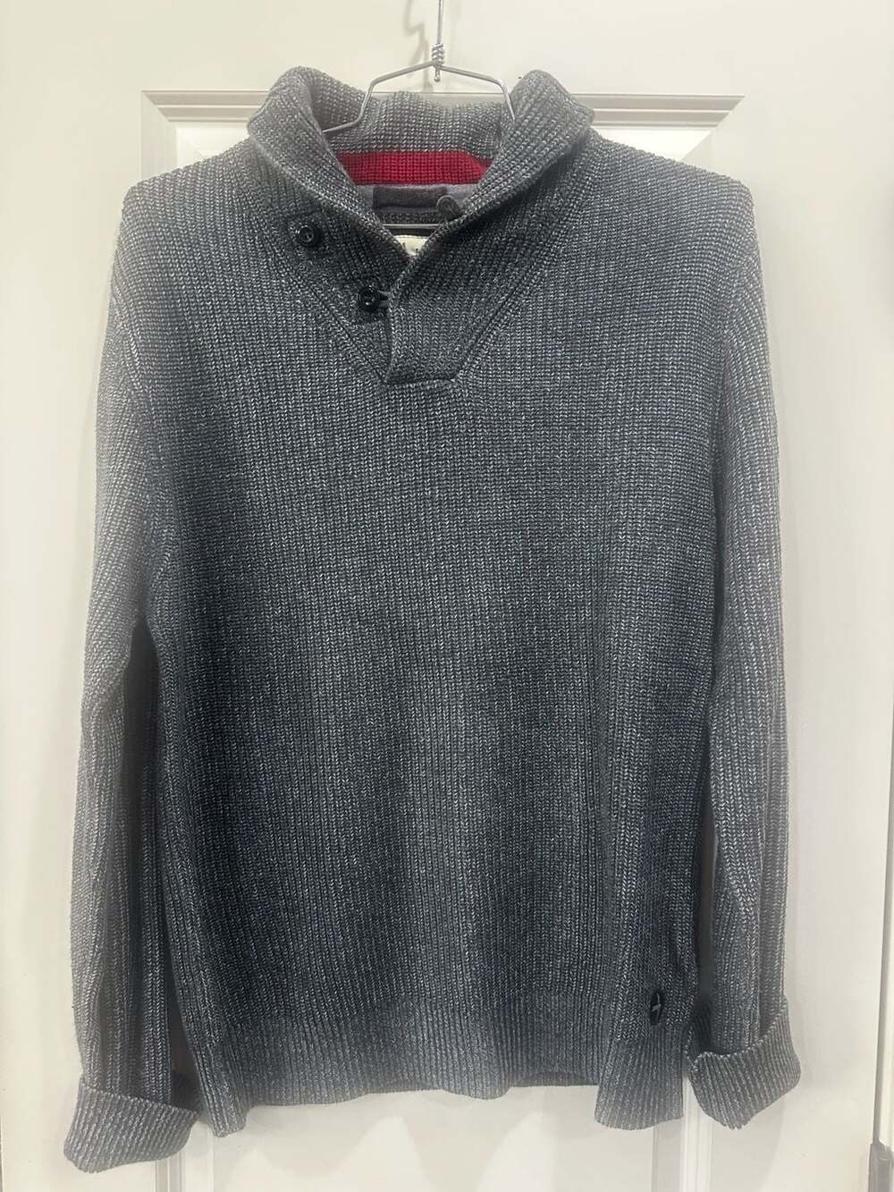 Relwen Mechanic Shawl Button-Neck Sweater Charcoal Grey Heather‎ Melange Medium